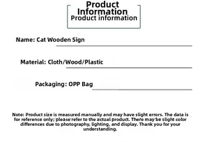 Detailed material specifications for cat wooden sign home decor with cloth and plastic