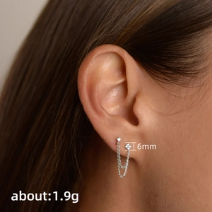 Modern silver chain tassel earrings with star zircon stud and sleek link fringe