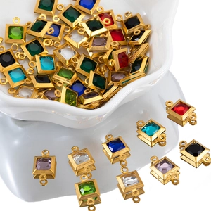 Colorful square crystal pendants with gold stainless steel frames for DIY jewelry