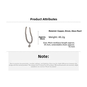 Detailed size chart showing pearl teardrop necklace length with extension chain specifications
