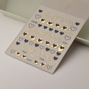 Detail of Co-277 5D nail sticker with gold heart patterns and love calligraphy