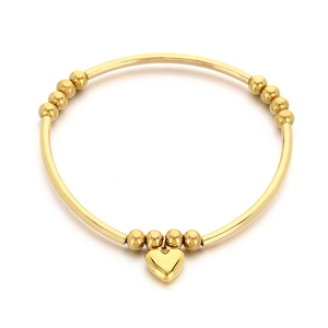 Bracelet jonc doré à tube courbé élégant avec pendentif en forme de cœur pour femme