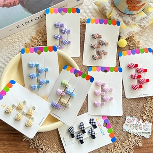 Korean Sweet Heart Plaid Hair Clips Fabric Wrapped Metal Hairpins Colorful Gingham Duck Clips For Kids Baby Girls Hair Accessories