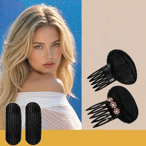 Black hair volume padding set with flower comb for invisible high cranial top styling