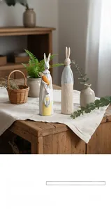 Detailed view of resin rabbit figurines with vintage wood-carved texture in home setting