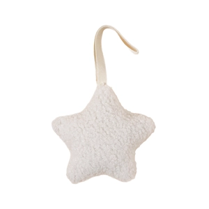 Star-shaped plush baby pacifier chain made of soft cream teddy fleece with hanging strap