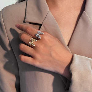 Elegant S925 sterling silver butterfly ring with cubic zirconia for women, open design