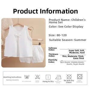 Détail de l'ensemble bébé en gaze de coton blanc avec guide des tailles et entretien