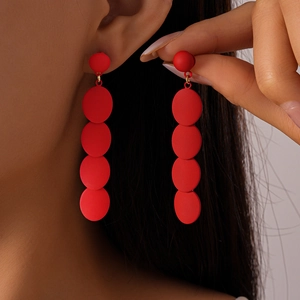 Matte Red Multi Disc Dangle Earrings With Silver Earring Post Painted Iron Geometric Statement Jewelry For Women