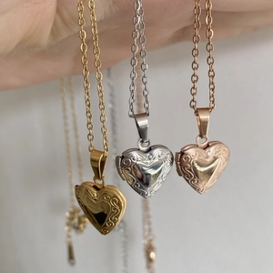 Locket heart necklace in gold silver and rose gold with vintage vine engravings