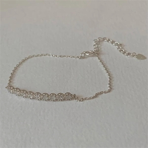 Minimalist S925 sterling silver bracelet with sparkling zircon stones and heart charm