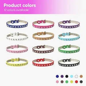 Collari per animali in pelle PU colorata con strass lucidi e fibbie in metallo