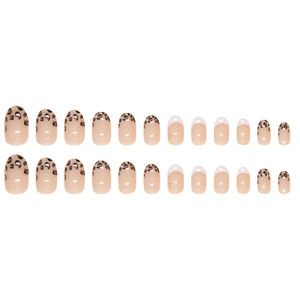 French tip leopard print press-on nails set with natural pink oval long tips