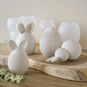 Easter bunny and egg silicone molds with striped textures for DIY aromatherapy candles
