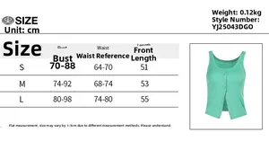 Size chart for women ribbed sleeveless crop top with button detail and fit measurements