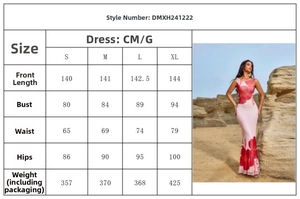 Detailed size chart for floral halter neck backless A-line long dress with measurements