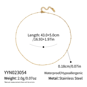 Detailed specs of golden stainless steel beaded chain showing length and diameter dimensions