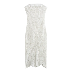 Robe midi bustier élégante en dentelle blanche pour femme avec vue arrière raffinée