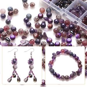 DIY purple crackle glass beads kit in storage box with sample bracelet and earrings