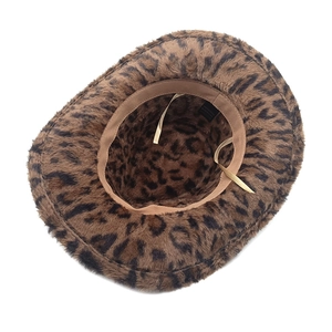 Detail view showing the leopard print plush lining and adjustable inner sweatband