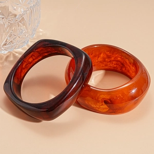 Retro Chunky Resin Bangle Bracelet Irregular Geometric Maillard Amber Acrylic Fashion Hand Jewelry For Women