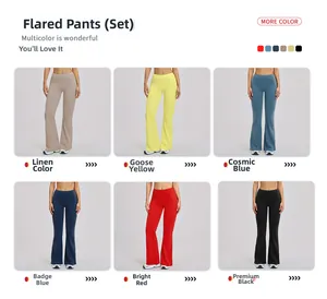 Detailed comparison of high-waist yoga flared leggings in six vibrant stylish colors