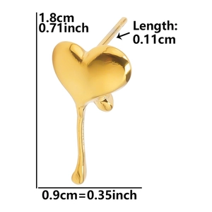 Detailed dimension guide for gold heart drop earrings measuring 1.8cm in height