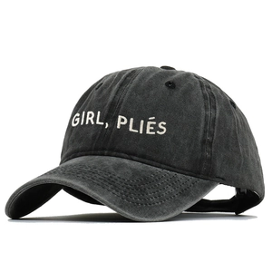 Casquette de baseball en coton lavé noir avec broderie GIRL PLIES blanche style décontracté