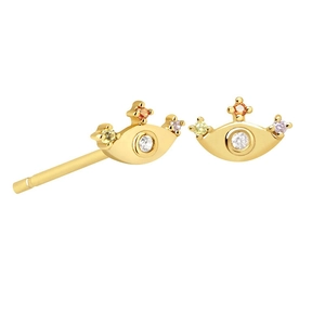 Modern s925 silver needle eye earrings with colorful zircons and golden finish