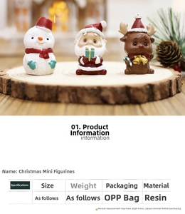 Miniature resin Christmas figurines featuring Santa Claus and snowman on a wood slice