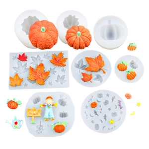 Silicone pumpkin and maple leaf mold set for Halloween cake and chocolate decoration