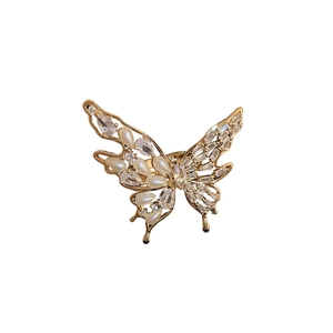 Gold plated butterfly open ring with sparkling cubic zirconia and pearl accents