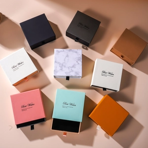 Square Jewelry Box Cardboard Drawer Lid And Base Case For Necklace Ring Bracelet With Sponge Lining Multi Color