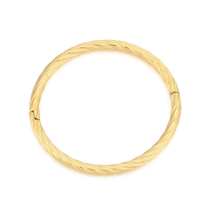 French style twisted gold cuff bracelet with hinge clasp on white background