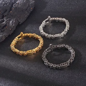 Men Byzantine Chain Bracelet Stainless Steel Punk Retro Industrial Style Metal Links Jewelry Accessories