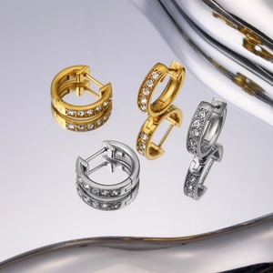 Elegant Zircon Pavé Stainless Steel Hoop Earrings Fashion Geometric Commute Style Jewelry Accessory Gift For Women
