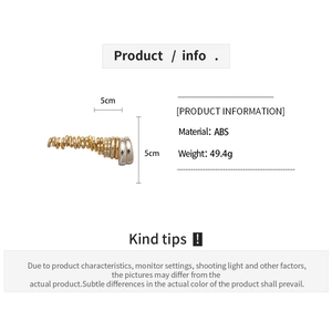 Detailed specs of two-tone spiral earring showing ABS material and 49.4g weight