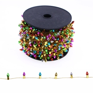 Roll of colorful bullet-shaped bead chain for Christmas tree decoration on white background