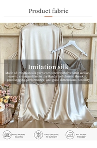 Detail showing the champagne gold imitation silk satin texture and premium fabric features