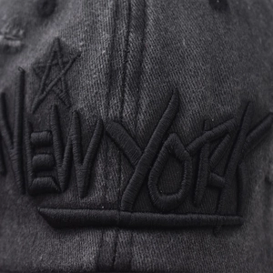 Vintage washed black cotton baseball cap with 3D New York embroidery and star detail