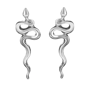 Minimalist silver snake stud earrings with streamlined winding design for women
