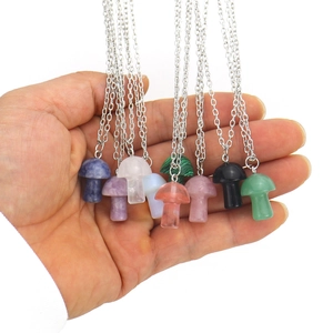 Natural 2cm crystal mushroom necklaces in amethyst and quartz with silver chain