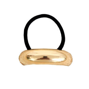 Minimalist hollow gold metal ponytail holder with a high-elastic black hair tie band