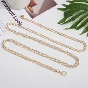 Sparkling gold rhinestone waist chain with four-row crystals and lobster clasp closure