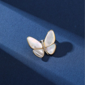 Butterfly Brooch Shell Zircon Copper Gold Tone Elegant Corsage Pins For Women Decorative Fashion Accessory