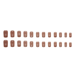 Minimalist square-round nude brown press-on nails with tiny rhinestone accents