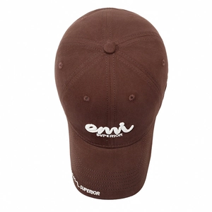 Brown brushed cotton baseball cap featuring 3D white embroidered logo on white background