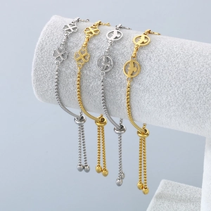 Adjustable stainless steel clover and bird charm chain bracelets in gold and silver finish