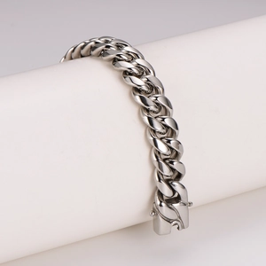 Bracelet gourmette pour homme en acier inoxydable poli avec double fermoir de sécurité