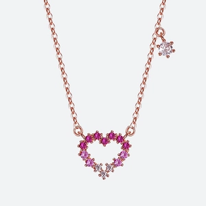Elegant Heart Pendant Necklace Cupronickel With Gradient Colorful Cubic Zirconia Korean Style Romantic Jewelry For Women